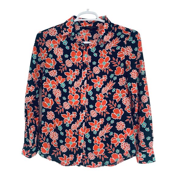 Banana Republic Tops - Banana Republic Classic Fit‎ Floral Coral Navy Blue Blouse Top Size Small